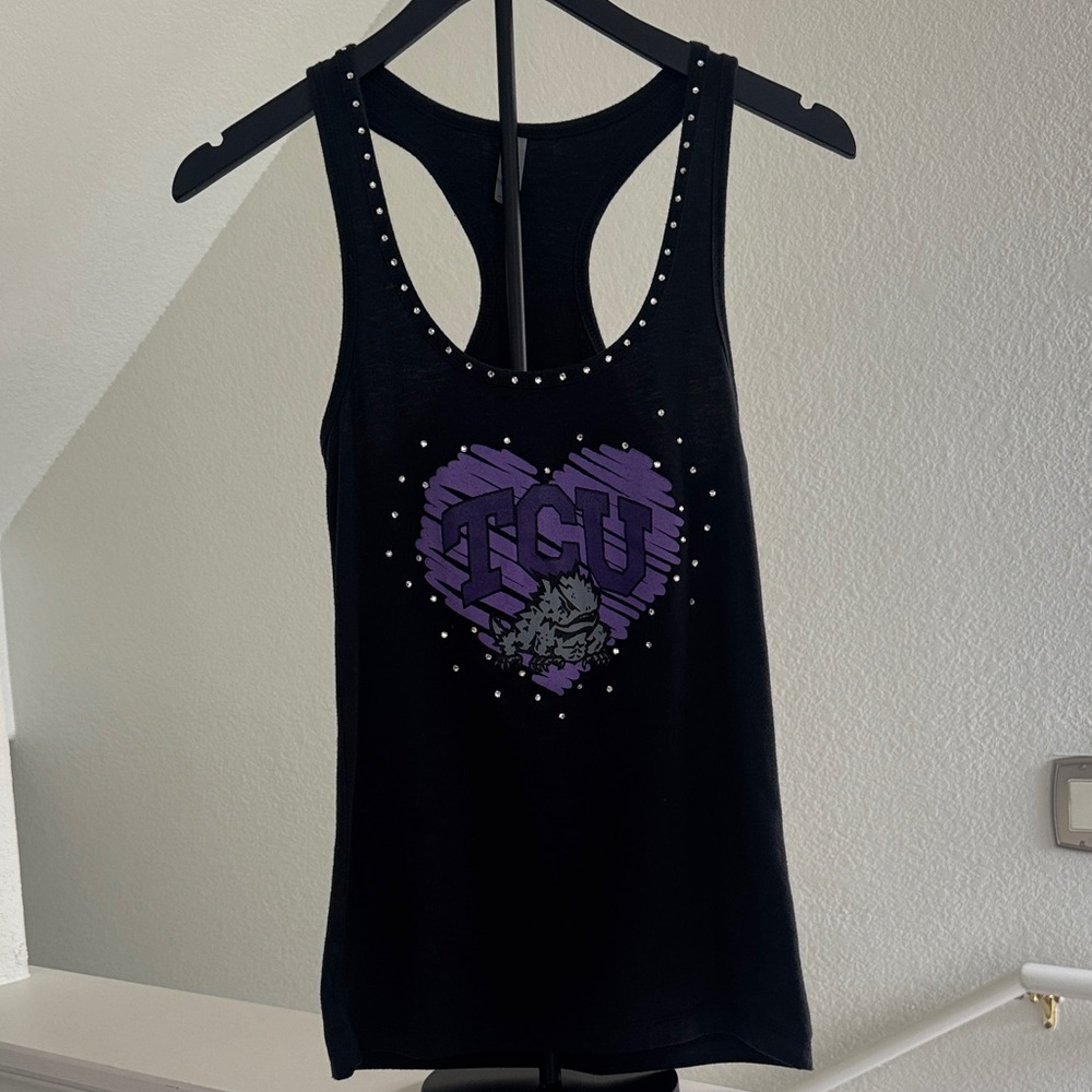 Next Level Apparel Black Racerback Tank with Purple TCU Heart & Studs